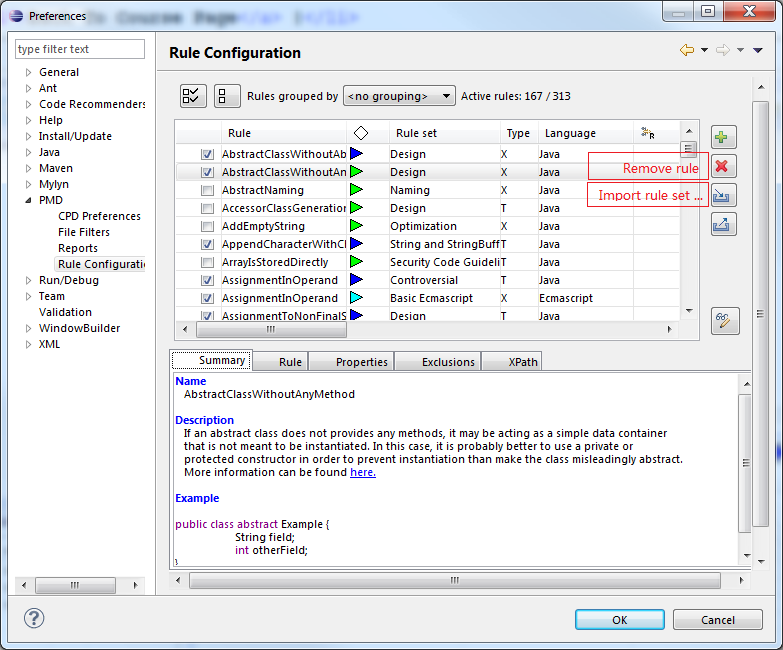 PMD configuration in Eclipse